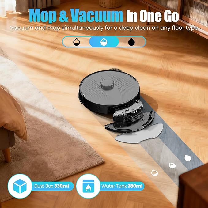 E10+GR Robot Vacuum and Mop with Self-Emptying, 8,000Pa Suction, 75-Day Hands-Free Cleaning, Lidar Navigation, No-Go Zone, Home Mapping, 2.4 GHz WiFi