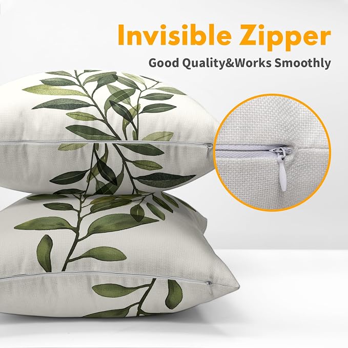 Kawani Sage Green Throw Pillow Covers 20x20 Set of 2 Spring Botanical Plants Leaves Decorative Pillow Cases Double Side Printed Cotton Linen Cushion Cover for Couch Sofa Home Decor