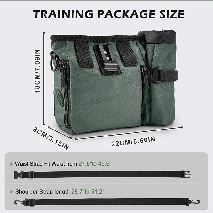 Dog Treat Training Pouch Built-in Poop Bag & Side Pocket Dispenser