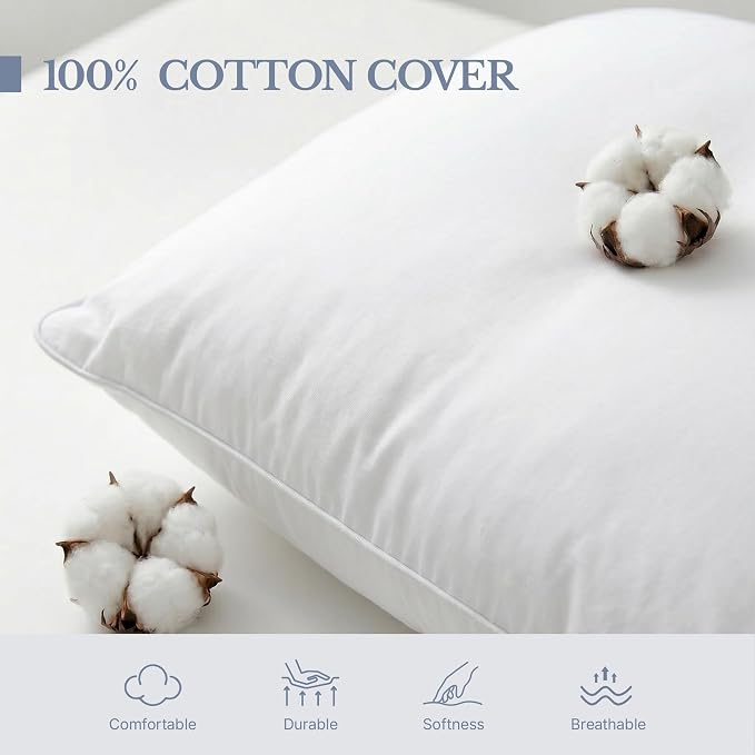 Leeden 18x18 Pillow Inserts Set of 2, Fluffy Square Throw Pillow Inserts | Fluffy Square Decorative Throw Pillows with 100% Cotton Cover for sofas, couches, beds and home decor White Cushion
