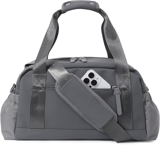 Bucosd Small Gym Bag for Women, Mini Crossbody Gym Duffle Bag with Wet Compartment, Carry on Gym Tote Bag for Workout Dance Sport Travel (Medium-Grey)