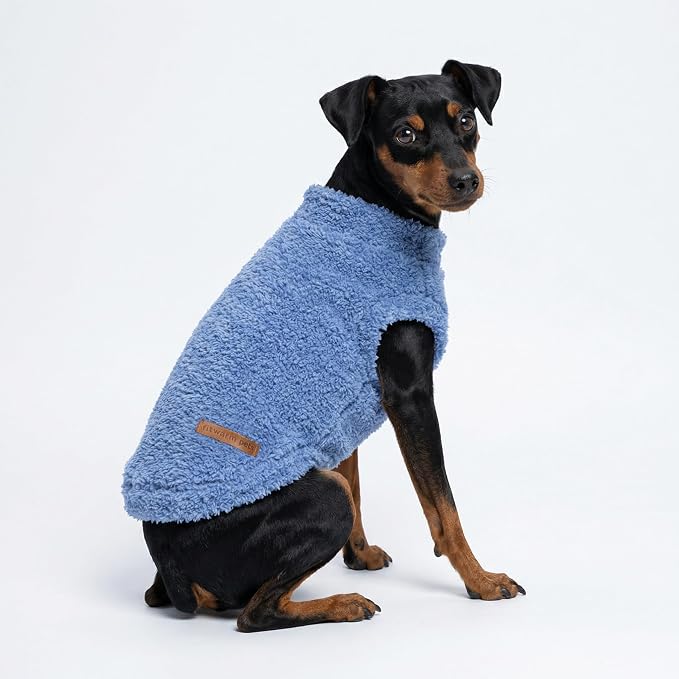 Fitwarm 2 Pack Striped Fleece Dog Sweater, Warm Winter Clothes for Small Dogs Boy Girl, Fuzzy Pet Outfit, Sky Blue, Olive Green, Large