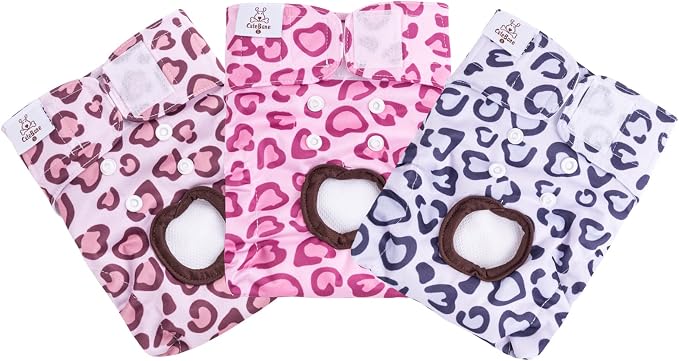CuteBone Dog Diapers Female Washable Small Medium Large 3 Pack Reusable Doggie Diapers Puppy Period Pants for Doggy Heat Cycle Peeing