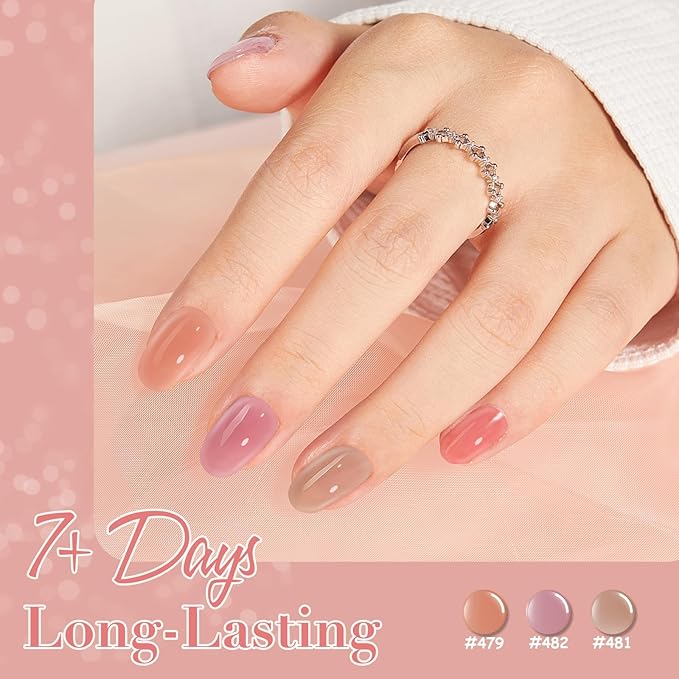 AZUREBEAUTY Jelly Nail Polish 4 Colors Sheer Red Quick Dry Nail Polish Set Natural Brown Purple Nail Polish Kit with Top Coat Transparent Long Lasting Nail Art Gift Women