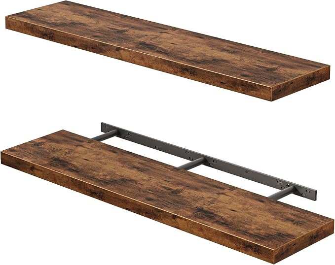 Fixwal Floating Wall Shelves for Decor (Rustic Brown, Set of 2, 35.4Inch) | MDF Shelf with Metal Brackets, Space Saving for Books , Decor, Fits Bathroom, Kitchen, Bedroom, or Office