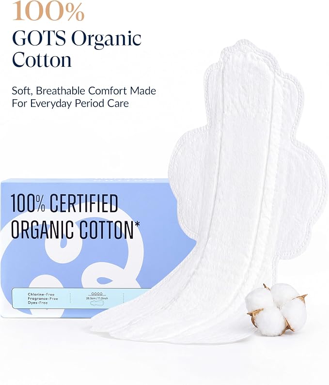 RPE Life 100% GOTS Organic Cotton Period Pads with Wings,Size 4, 48 Count | Large Size 4 pads with wings for heavy flow; highly absorbent, breathable, chlorine-free period protection.