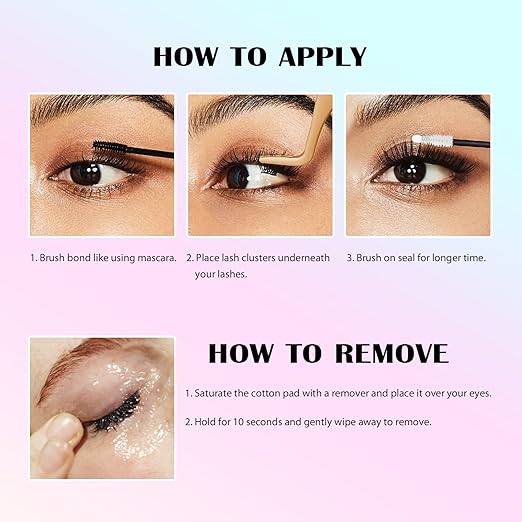Lash Bond and Seal Waterproof Glue for Eyelash Cluster, Long-Lasting, Strong Hold 72H, Non-Irritating, Latex-Free, 2-in-1 Lash Glue for DIY Lash Extensions at Home