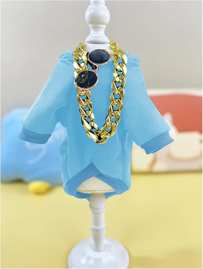 3Pcs Dog Hoodie Cat Apparel Dog Custume Set with Necklace and Sunglasses Pet Clothes for Puppy Small Medium Dogs Cats Light Blue Small