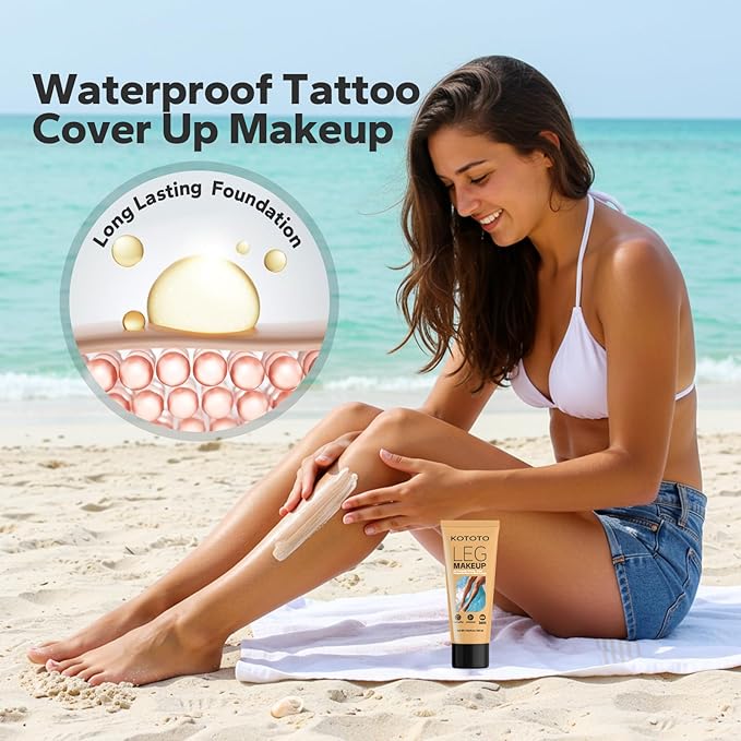 Kototo Tattoo Cover Up Makeup Waterproof (4.05 Fl Oz, Medium Brown), Long Lasting Leg & Body Foundation, Leg Makeup Waterproof No Transfer, Body Coverage Perfector for Scar & Skin Imperfections