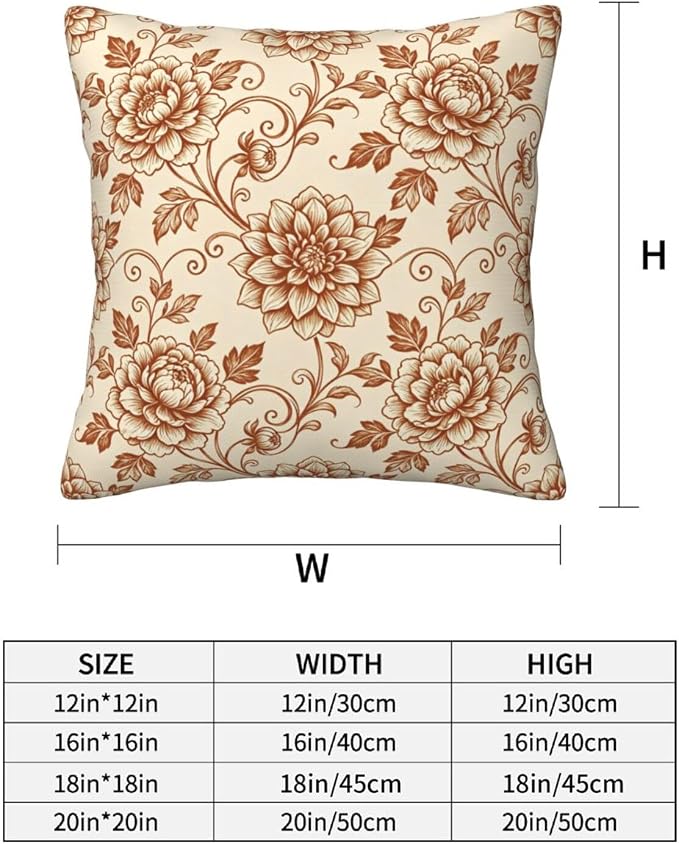 Terracotta Brown Floral Toile Pillow Covers 18x18 Set of 2, Vintage Dahlia & Peony Throw Pillow Covers Outdoor Decorative Pillow Case for Couch Bed Sofa Cushion Home Decor