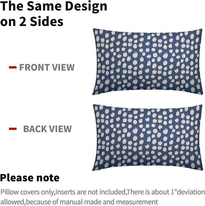 Blue Cream Dots Lumbar Pillow Covers 12x20 Set of 2 Boho Design Polka Dot Print Throw Pillows Modern Outdoor Decorative Pillowcase Rectangle Linen Cushion Cases Decor for Sofa Couch Bed