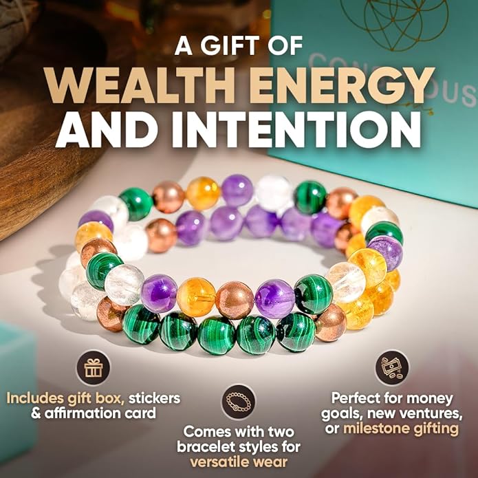 Conscious Items Wealth & Manifestation Bracelet for Women & Men, Prosperity Bracelet with Money Crystals & Natural Stone for Abundance, Goal Attraction, & Positive Intentions