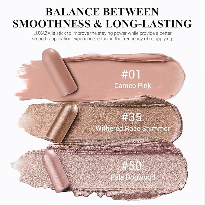 Classic 3PCS Neutral Eyeshadow Stick Makeup Set, Metallic Shimmer Matte Cream Eye Shadow Eyeliner Brightener Pencil Crayon - Rosewood Bloom
