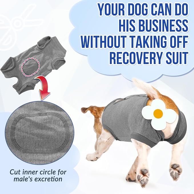 Lukovee Recovery Suit for Dogs, Onesie Spay Neuter Surgery Suit Female Male | Soft Cotton, Easy On Off, Abdominal Wounds Prevent Licking, Prevent Licking Wounds, Cone E-Collar Alternative (Grey, S)