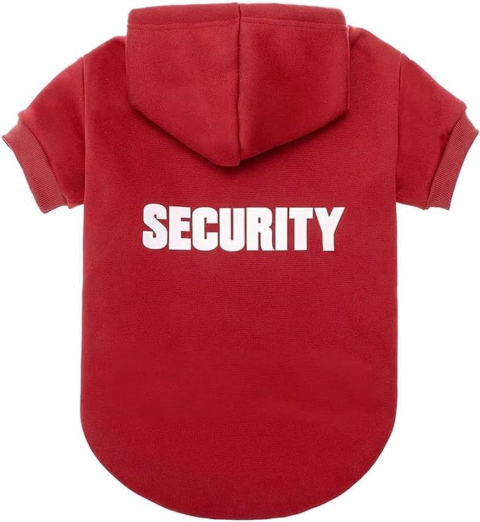 BINGPET Security Dog Hoodie,Pet Sweater Clothes with Leash Hole, Red | Warm Dog Sweatshirt for Small Medium Large Dogs, All-Season Cold Weather Comfort & Fit, Soft Winter Hooded Pullover Outfit