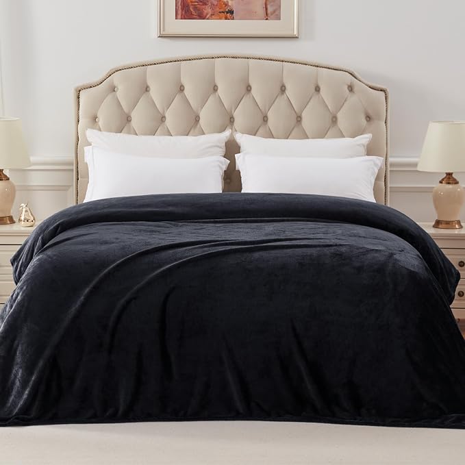 Exclusivo Mezcla Soft Fleece Blanket Twin Size for Bed, Black | 60x80 Inches, Double-Sided Brushed Flannel, Lightweight Plush Cozy Blanket for Home Decor, All Season, Machine Washable