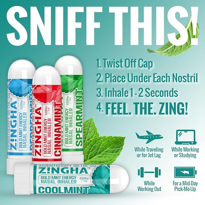 Z!NGHA Natural Aromatherapy Nasal Stick Boost Focus & Enhance Breathing | Portable Sinus Relief & Relaxation Nasal Inhaler Stick | Essential Oil Blend for Stress and Congestion (Boost)