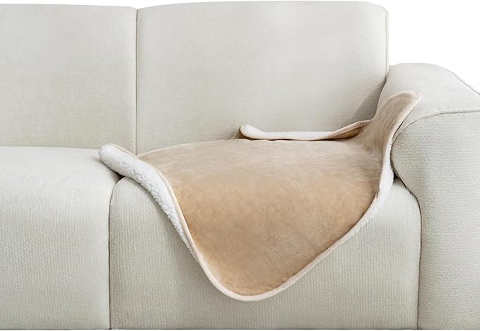 gogobunny Waterproof Pet Blanket for Small Dogs and Cats, Reversible Sherpa Fleece Soft Plush Throw for Couch Protection, Washable Furniture Protector (Beige, 30x30 inches)