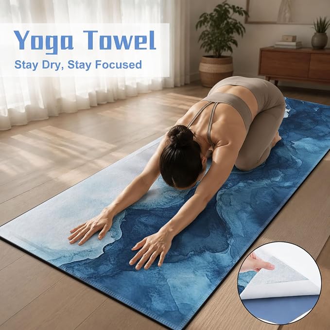 Yoga Mat Towel, Hot Yoga Non Slip with 4 Corner Pockets, 70 x 26 in | Soft Absorbent Microfiber With Four Corner Pockets, Fits Over Yoga Mats For Hot Yoga, Pilates, Gym, And Travel