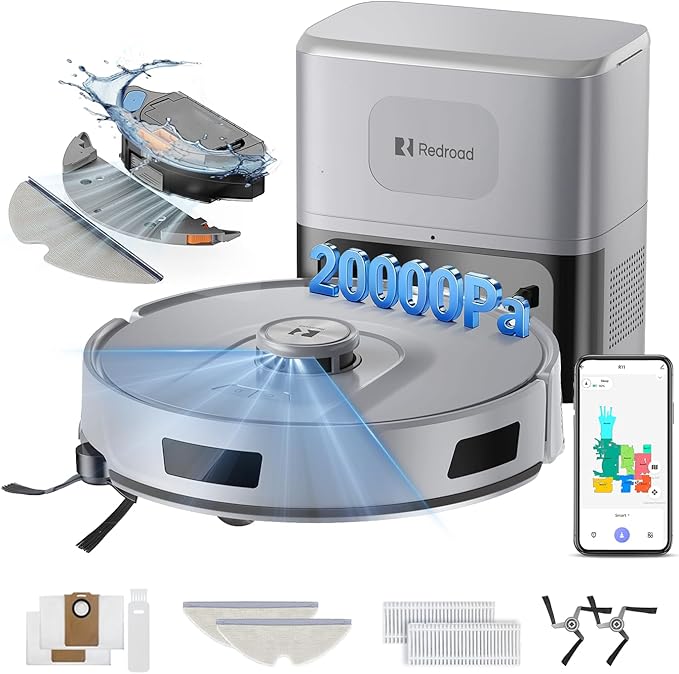 Robot Vacuum 20,000Pa Robot Vacuum Mop,120Day Self Emptying Vacuum Robot,Lidar Navigation,2.4G 5G WiFi APP Aspirateur Robot,Self-Charging Robot Vacuums for Floor,Pet,Carpet R11Gray
