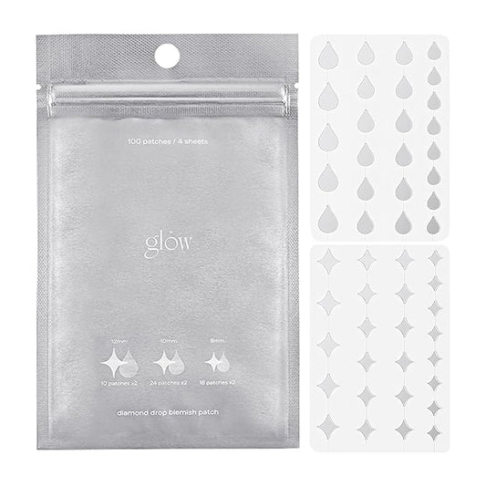 glow diamond drop blemish patch | protects blemishes from water & external contaminants | holographic hydrocolloid spot‑repair patches | niacinamide | clear invisible finish | 100 ea