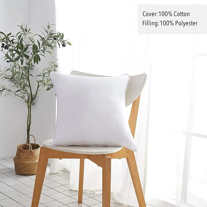 Leeden 20 x 20 Pillow Inserts (Set of 4) - Throw Pillow Inserts with 100% Cotton Cover - 20 Inch Square Interior Sofa Pillow Inserts - Decorative Pillow Insert Pair - White Couch Pillow