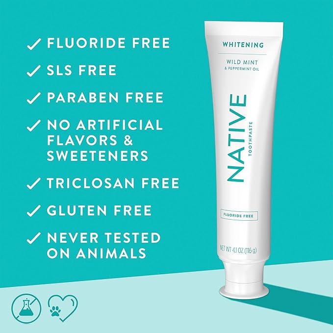 Native Fluoride Free Toothpaste, Whitening - for Adult, Kids 2+ Oral Care - Wild Mint & Peppermint Oil Flavor, 4.1oz (Pack of 3)