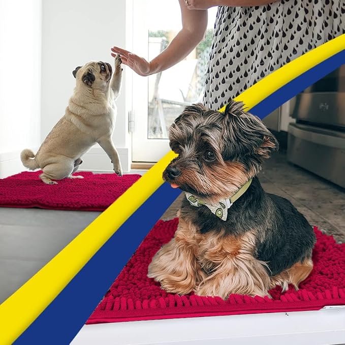 Muddy Mat® | Super Water Absorbent Door Mat Indoor, Microfiber Quick Dry Chenille Entryway Rug, Slip Resistant Front Door Mat, Indoor Mats for Entryway, Machine Washable Pet Rug, Maroon 36" x 72"