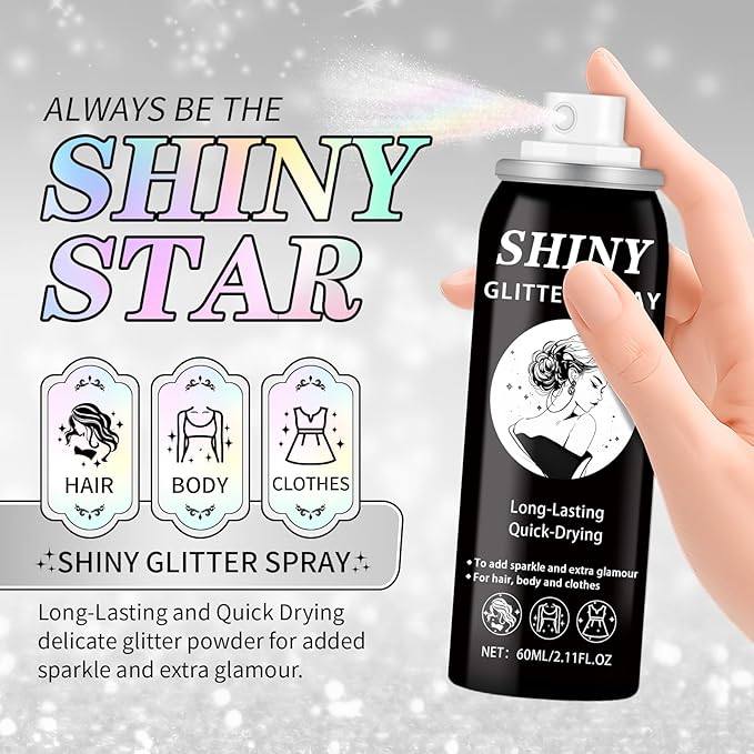 AWCCXMYM Body Glitter Spray Sparkle Hair Glitter Long Lasting and Quick-Drying Face Glitter Spray for Hair and Body,Halloween Christmas Festival Accessories Makeup Prom (2.11 Fl Oz)