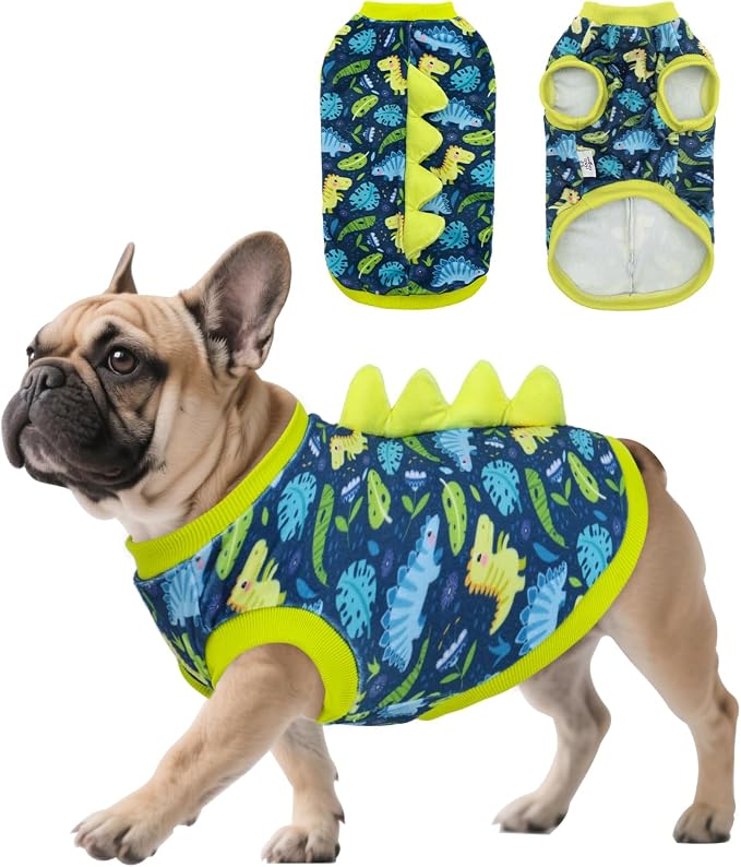 CuteBone Dinosaur Costume Dog Shirt, Stretchy Velvet T-Shirt Clothes for Small Dogs, Soft & Breathable Pet Tee Outfit Cat Apparel for Daily Wear, Cozy Pullover Design Puppy Fashion COSBX06L
