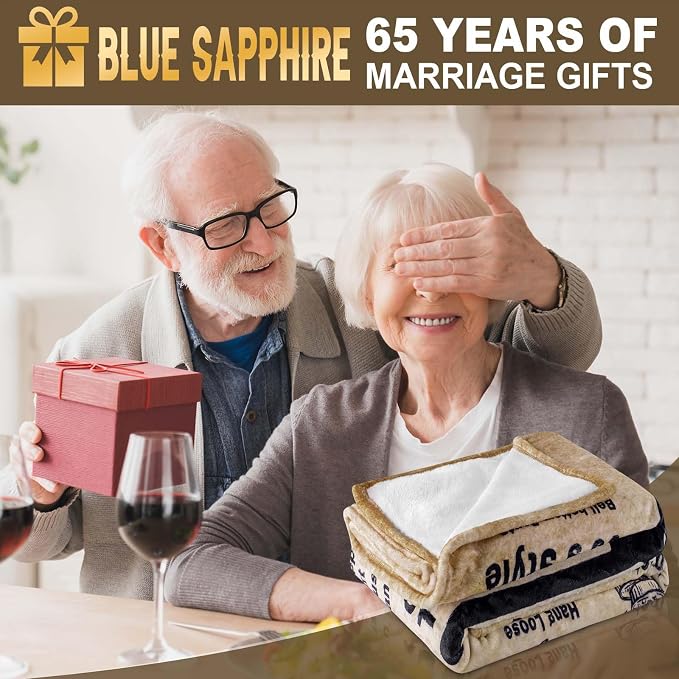 65th Anniversary Blanket Gifts Gift for 65th Blue Sapphire Wedding Anniversary 65 Years of Marriage Gifts for Wife Husband Dad Mom Parents Grandpa Grandma Grandparents Back in 1961 Blanket 60x50