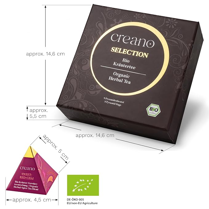 Creano Organic Herbal Tea Gift Set "Organic Herbal Tea" – 9 Pyramid Tea Bags in 9 Different Varieties – 22,5 g*