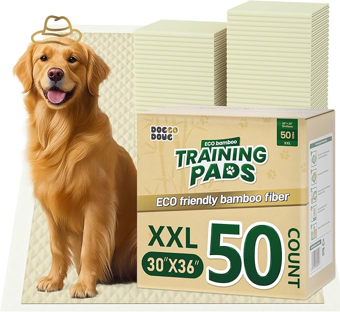 Puppy Pads Pee Pads for Dogs 30"x36" 50 Count with Tabs | Bamboo Training Pads Deodorizing Leakproof Quick Drying Dog Pee Pads Super Absorbent Full Edge-Wrapping Pee Pads
