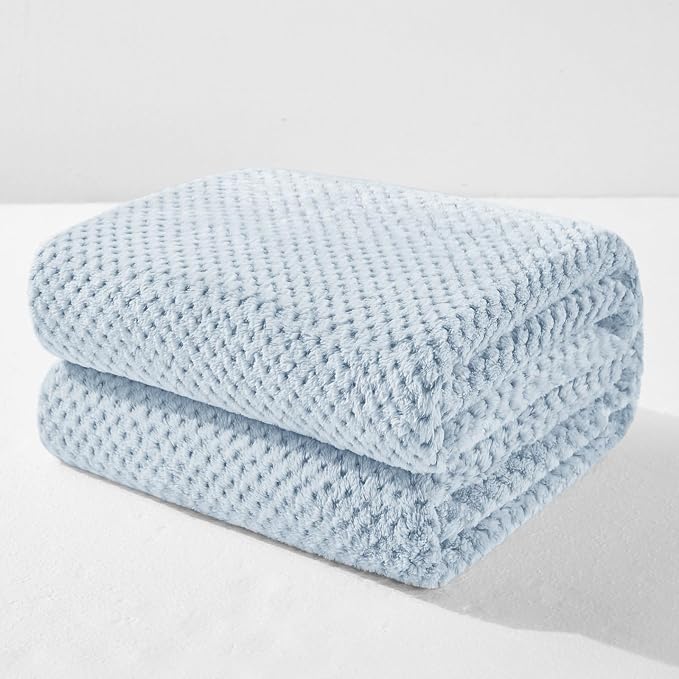 Exclusivo Mezcla Soft Waffle Fleece Bed Blanket Queen Size, Heather Blue | Lightweight Plush Blanket for Bed, Bedroom, Cozy Flannel with Waffle Texture, Stylish Home Decor, All Season, 90x90 Inches