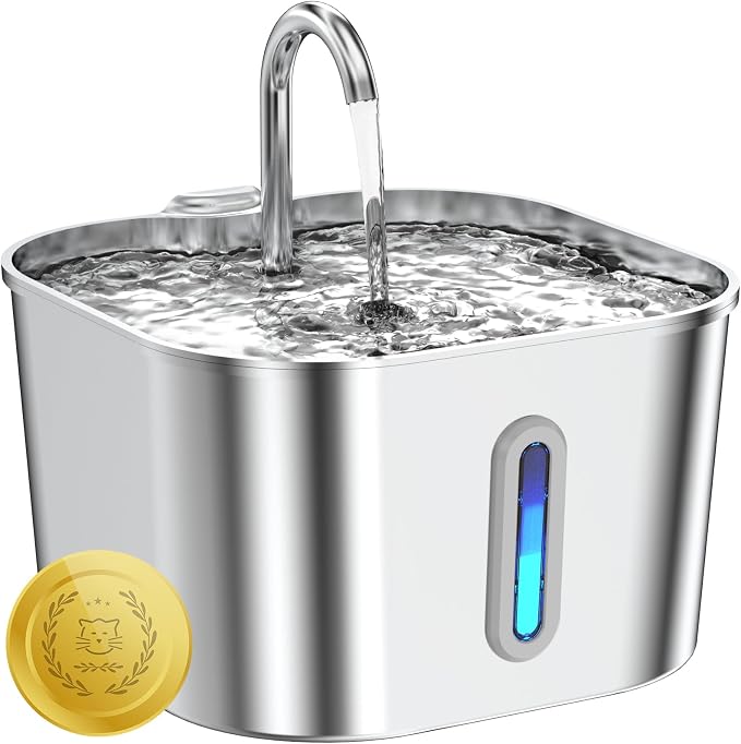 Lawfery Cat Water Fountain Stainless Steel, 74oz/2.2L Pet Fountain | Quiet Pump, Easy to Clean, Cat Drinking Fountain for Indoor Cats and Small Dogs