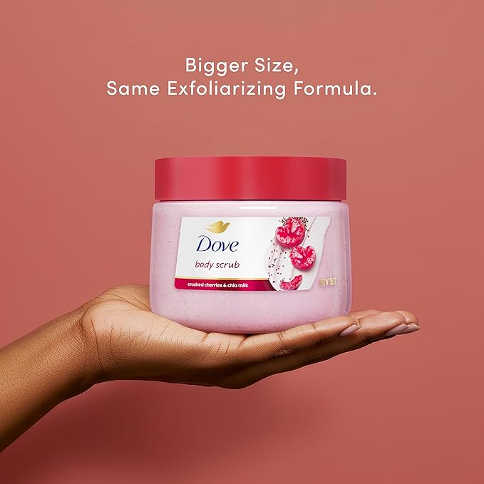 Dove Cherry & Chia Milk Body Scrub Exfoliates and Deeply Nourishes for Smooth, Radiant Skin 15 oz