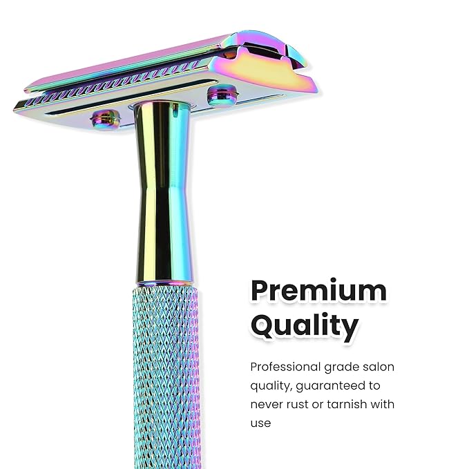 Keropy Safety Razor For Man With 10 Premium Stainless Steel Razor Blade Reusable Single Blade Razors For Men and Women, Double Edge Razor, Rainbow