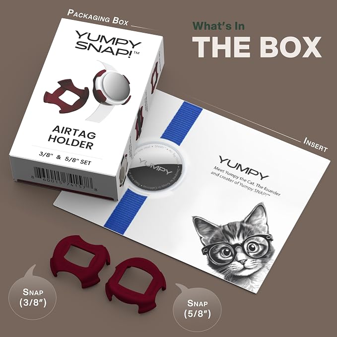 SNAP! AirTag Holder - 3/8" & 5/8" Set - for Cats, Kittens, Puppies, & Small Dogs - Fits Collars, Harnesses, Straps, Bags & More - Made in USA - Cherry Wine