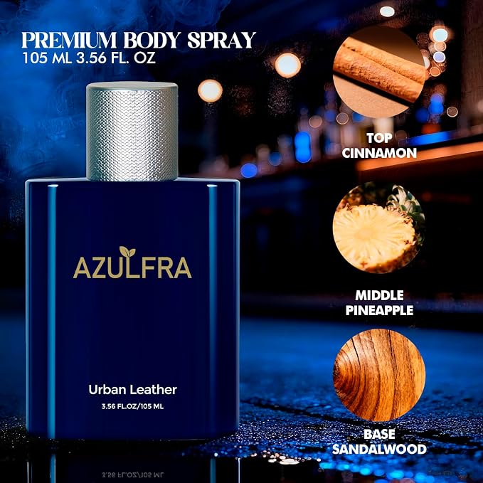 Azulfra Deodorizing Body Spray for Men 3.56 Fl.Oz, Notes of Grapefruit Pineapple and Sandalwood, Long lasting Men's Fragrance Mist