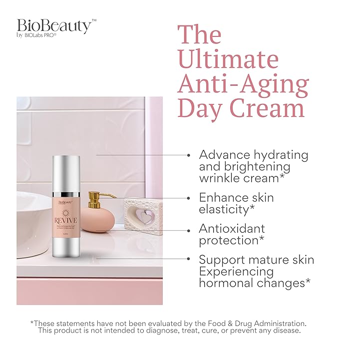 BIOBeauty Day Cream Vitamin C, Hydrating Anti-Aging Moisturizer Infused, Real Bioidentical Hormones, Hyaluronic Acid, Niacinamide, Peptides, Shea Butter, Green Tea, Revive Face & Under Eye (1oz)