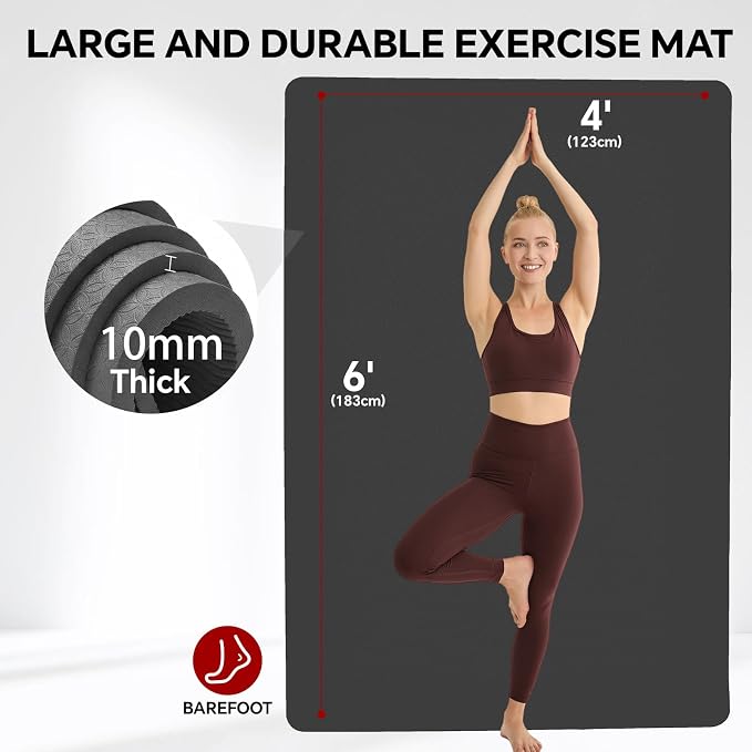 Stepwaver Extra Large Yoga Mat 6'x4'(1/3" & 1/4" Thick), Non-Slip, Ultra Durable, Wide Workout Mat, Wide Exercise Mats for Home Workouts, Yoga, Pilates, Stretching (Barefoot Exercise)