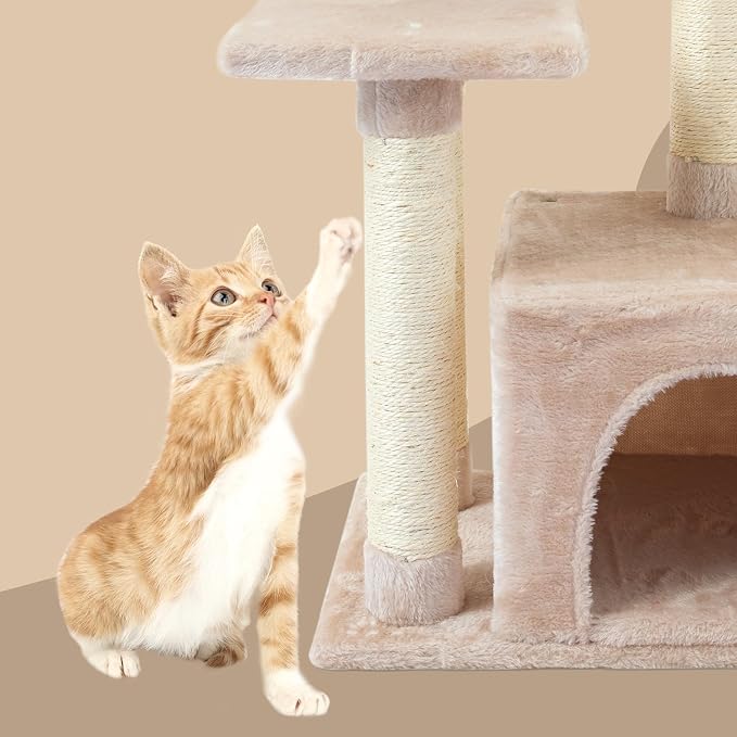 Cute Cat Tree Kitten Cat Tower Condo Cat Furniture Sisal Scratching Posts B | FISH&NAP For Indoor Jump Platform Activity Center Play House Beige