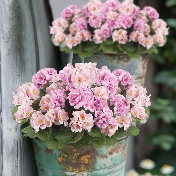 CISDUEO 4 Pcs Artificial Geranium Flowers for Outdoors Silk Flowers Outside Pink Faux Flowers Geraniums for Planter Decor Indoor Garden Patio Grave Cemetary Table Centerpiece