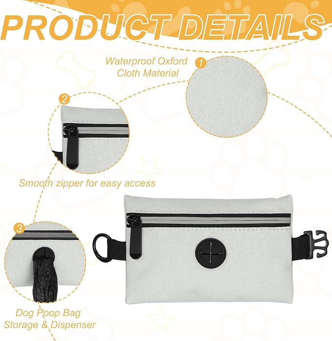 Dog Poop Bag Holder, Pet Waste Bag Dispenser Dog Treat Pouch with Zipper Oxford Cloth Portable Reusable Easy Cleanup(1Pcs, Gray), Intended for Outdoor/Travel/Walking