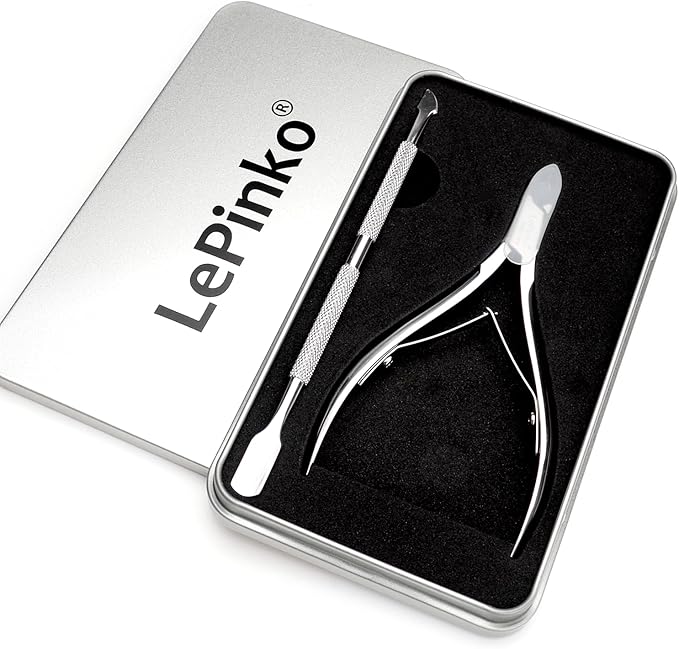 LePinko Professional Cuticle Trimmer with Cuticle Pusher, Super Labor-saving Dead Skin Nippers, Sharp Hangnail Remover for Fingernail Toenail, Pedicure Manicure Nail Care Tool for Women Men, 7mm Jaw