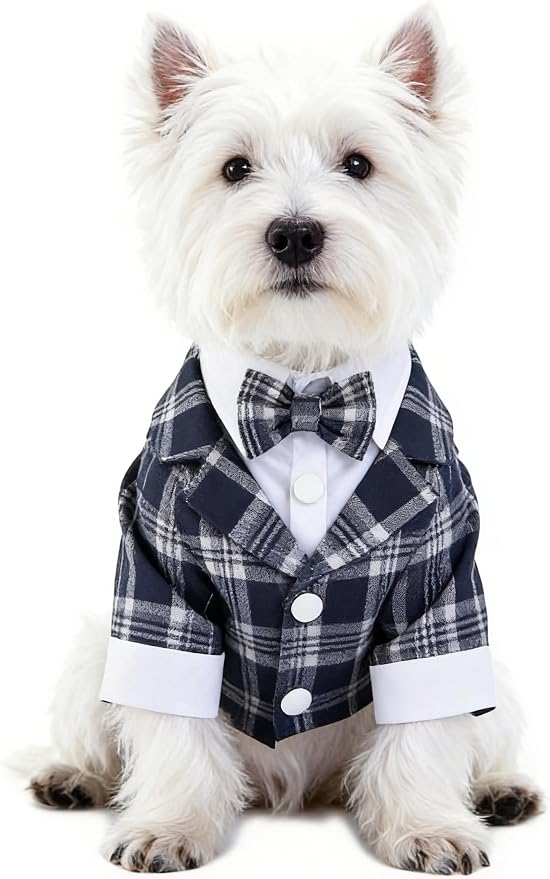 GabeFish Pets Wedding Jackets Suit for Dogs with Bow Tie Puppy Cat Formal Clothes Shirt Tuxedo (Navy, XL (Chest 18.8in/48cm))