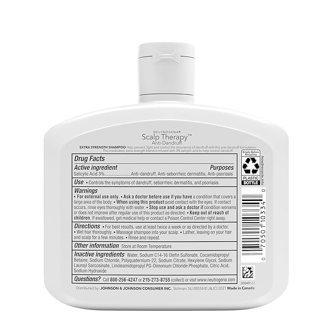 Neutrogena Scalp Therapy Anti-Dandruff Extra Strength Medicated Shampoo with 3% Salicylic Acid, Helps Prevent, Fight, & Control the Recurrence of Dandruff, Fragrance Free, 12 fl. oz