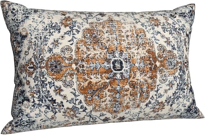 AEIOAE Rust Blue Pillow Covers 12x20 Inch Set of 2,Boho Throw Pillows Case,Carpet Pattern Ethnic Design Outdoor Decorative Square Linen Farmhouse Decor Cushion Covers for Home Sofa Bed Couch