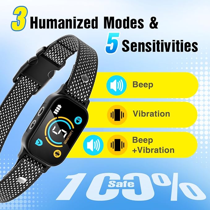 2 Pack Bark Collar, Smart Dog Bark Collar for Large Medium Small Dogs, Rechargeable Ultra-Light Training Collar with Beep Vibration, Anti Barking Device with 5-Level Sensitivity (Black)