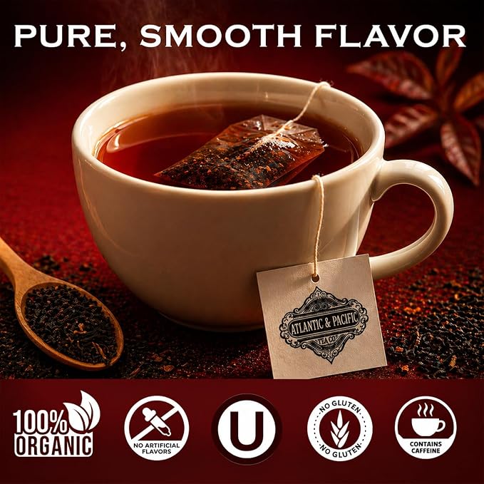 A&P Organic English Breakfast Tea Bags, 48 Count, Full Bodied Rich Black Tea, Bold Flavor, Smooth Finish, Premium Black Tea, Hot or Iced Tea, Morning and Evening Tea, Fresh Aroma, Classic Blend